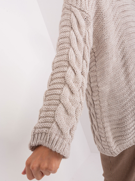 Hurt Beżowy sweter z warkoczami z dodatkiem wełny