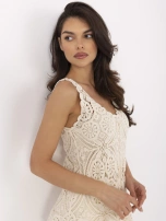Beżowa ażurowa bluzka na ramiączkach 