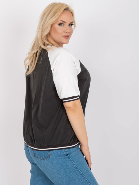 Khaki-biała bluzka plus size z dekoltem w serek