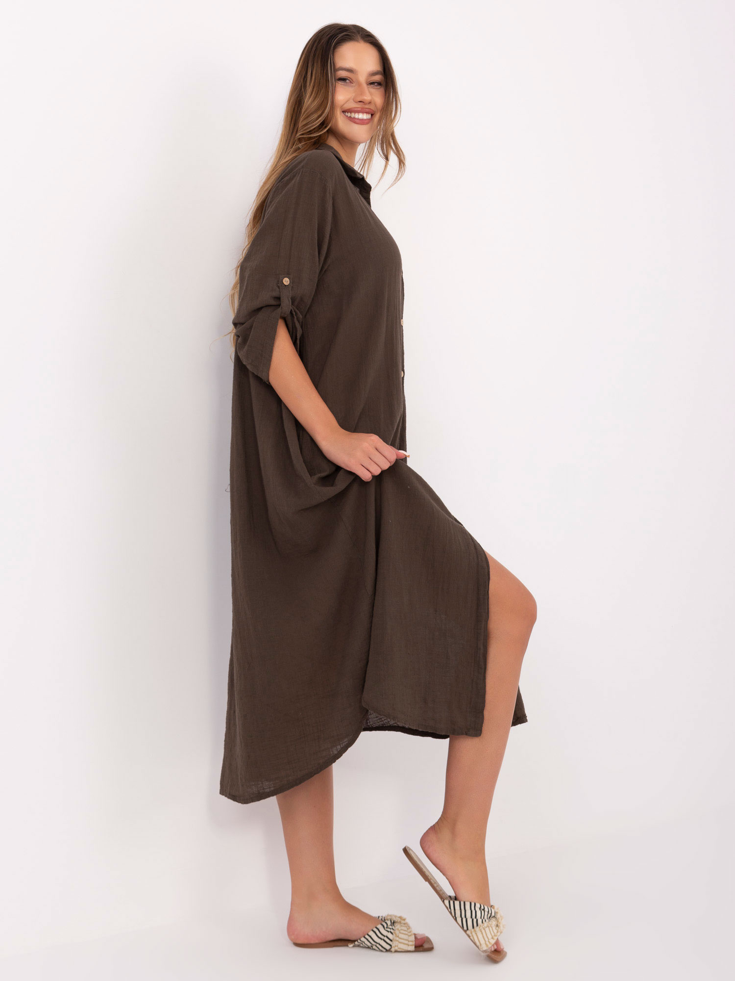 Dark brown shirt dress for summer OCH BELLA.