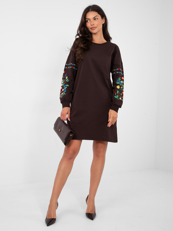 Czekoladowa dresowa sukienka z kieszeniami RUE PARIS 