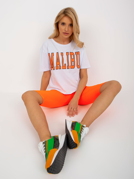 Hurt Biało-fluo pomarańczowy komplet letni z t-shirtem z napisem