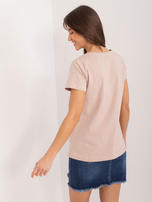 Hurt Ciemnobeżowy t-shirt z aplikacją w kwiaty BASIC FEEL GOOD