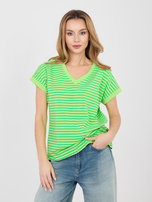 Jasnozielony damski t-shirt oversize z dekoltem V