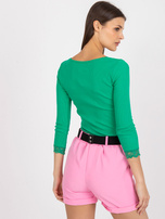 Zielona prążkowana bluzka na co dzień z koronką RUE PARIS 