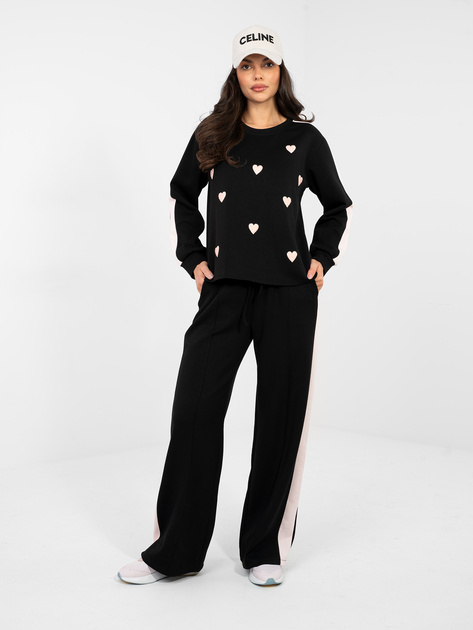 Czarny komplet z przeszyciami na spodniach RUE PARIS