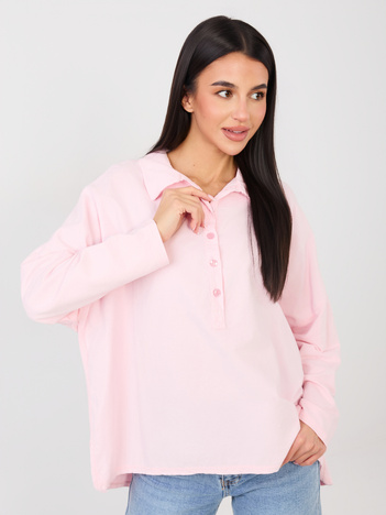 Jasnoróżowa sztruksowa bluzka z kołnierzykiem