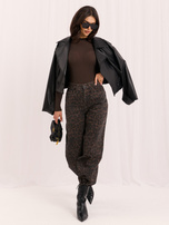 Ciemnobrązowe damskie jeansy wide leg w panterkę