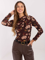 Czekoladowa dopasowana bluzka w różę RUE PARIS 