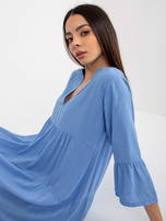 Hurt Jasnoniebieska sukienka z falbaną i rękawem 3/4 SUBLEVEL   