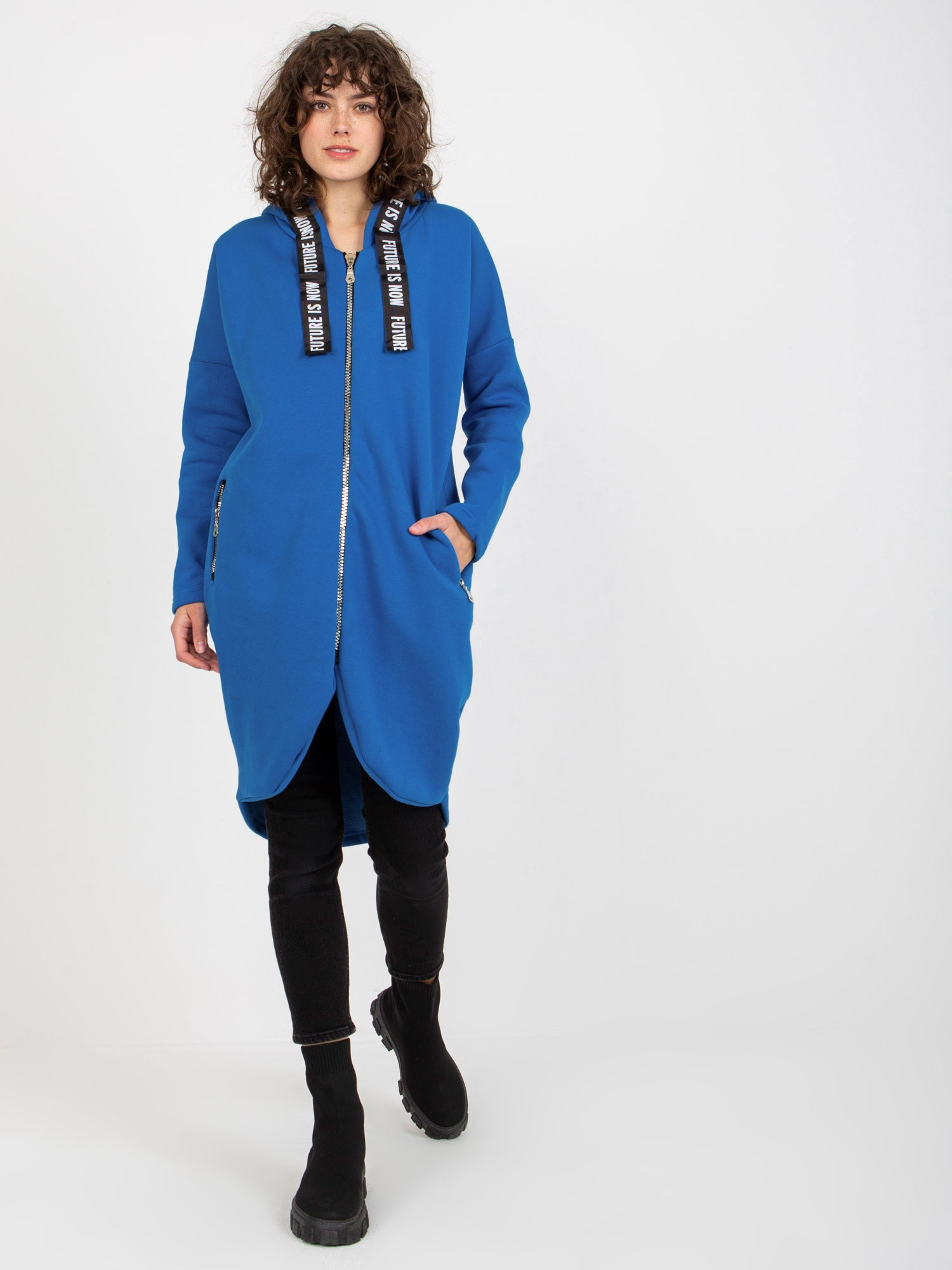Ciemnoniebieska długa dresowa bluza rozpinana oversize