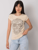 Beżowy t-shirt z aplikacją Skull