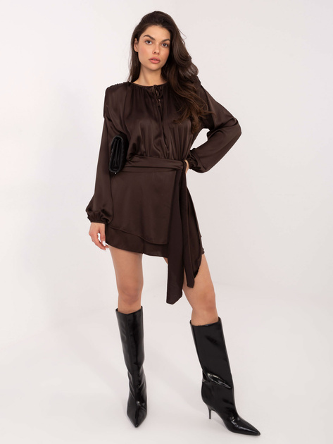 Czekoladowy krótki kombinezon z wiązaniem w talii