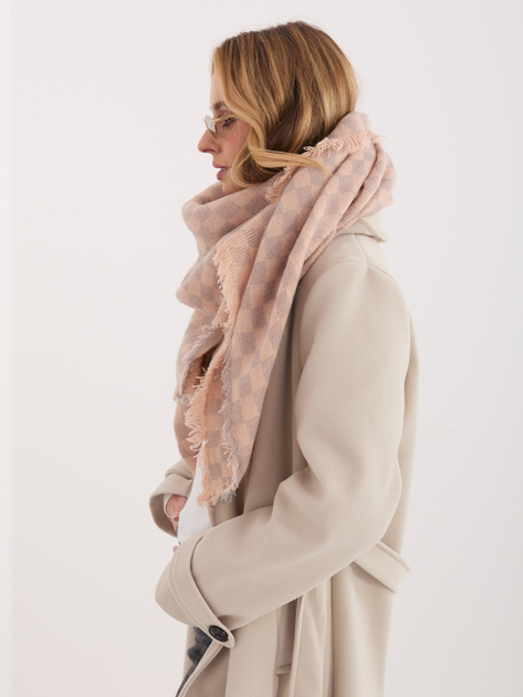 Brzoskwiniowo-szary damski szal z frędzlami