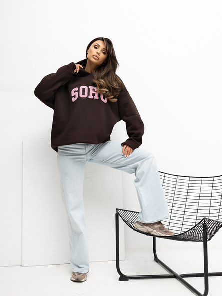Czekoladowa bluza oversize z kapturem RUE PARIS