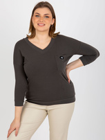 Hurtownia Khaki gładka bluzka plus size z dekoltem V
