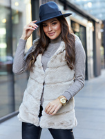 Beżowa kamizelka futrzana z kapturem Foggia OCH BELLA