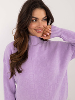 Hurt Liliowy wzorzysty sweter z półgolfem i długim rękawem