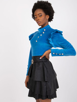 Ciemnoniebieska bluzka welurowa z guzikami Capri