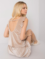 Beżowa welurowa piżama dwuczęściowa Julie RUE PARIS 