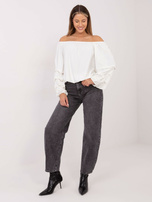 Ecru elegant off-the-shoulder blouse with studs.