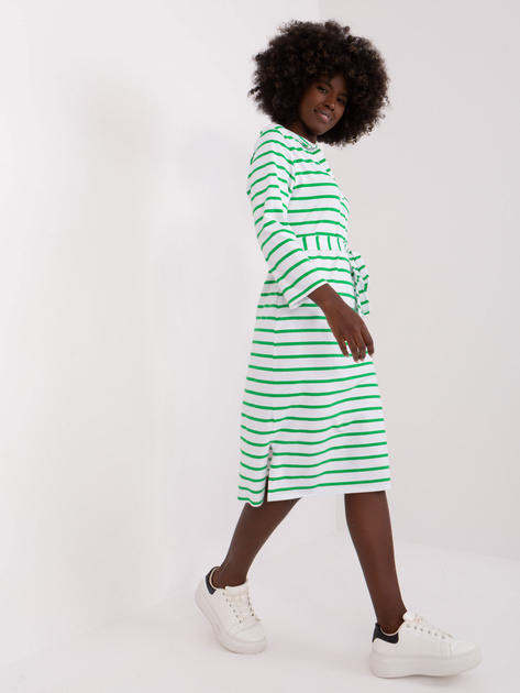 Hurt Biało-zielona prosta sukienka basic z kołnierzem