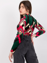 Zielono-różowa bluzka z weluru we wzory Pari 