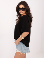 Czarny asymetryczny t-shirt basic z bawełny RUE PARIS