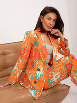 Hurtownia Pomarańczowy elegancki komplet damski z printem