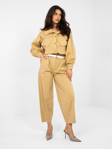 Camelowe bawełniane spodnie carrot