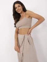 Ciemnobeżowa mdi spódnica z wiskozy FRESH MADE