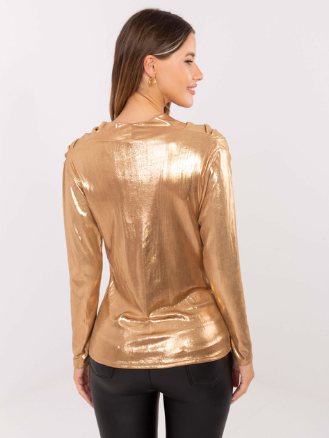 Camelowa połyskująca bluzka z marszczeniem