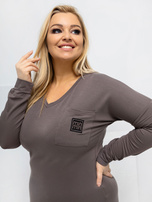 Brązowa bluzka plus size z długim rękawem
