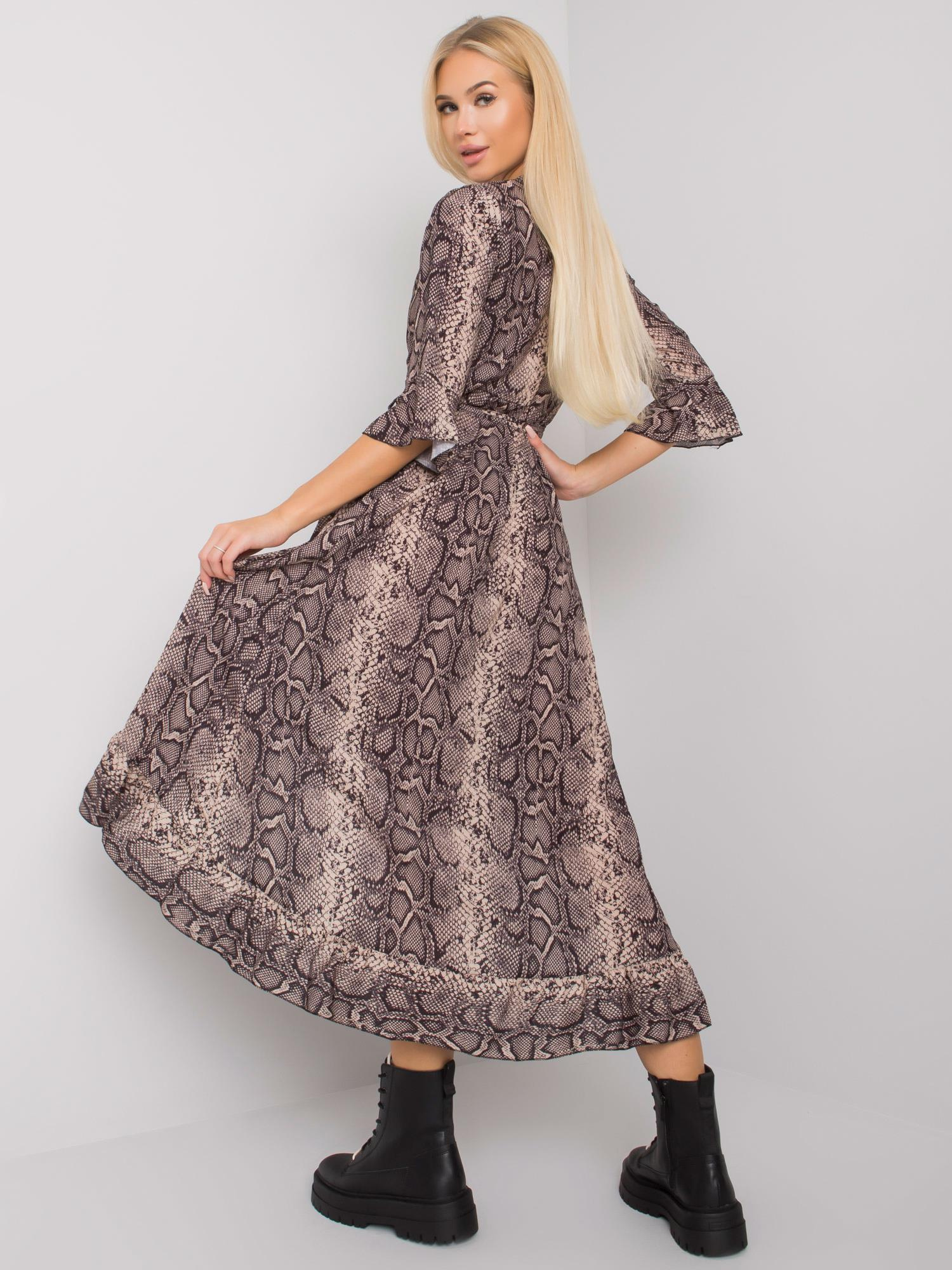 Black and beige dress with ruffle Marinette OCH BELLA