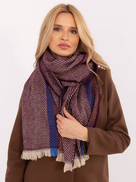 Hurtownia Bordowy zimowy szal damski w paski