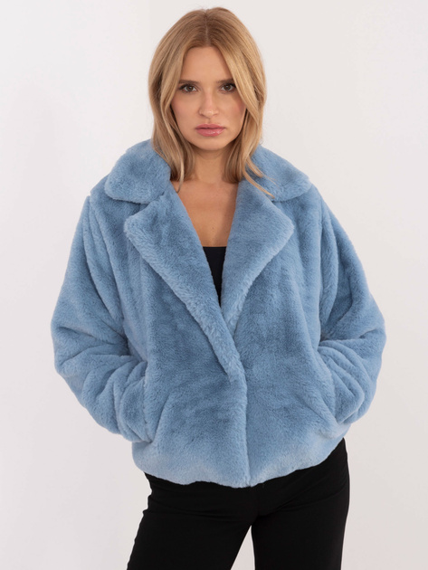 Hurtownia Niebieska futrzana kurtka z kieszeniami