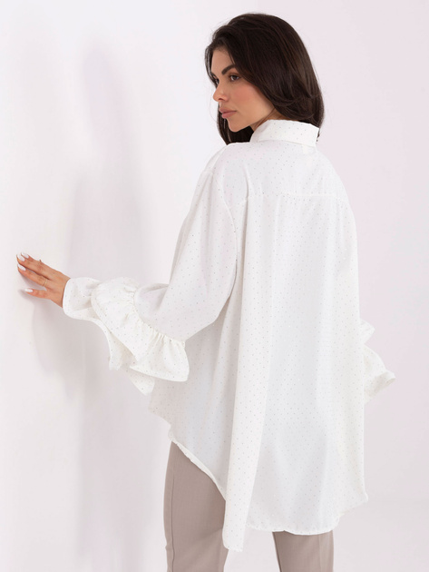 Ecru wizytowa koszula z falbanami przy rękawach