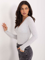 Jasnoszara damska bluzka basic z długim rękawem