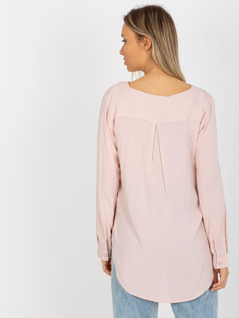 Hurt Jasnoróżowa gładka bluzka koszulowa z dekoltem V SUBLEVEL