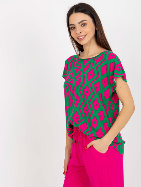 Hurt Zielona bluzka z nadrukiem i okrągłym dekoltem SUBLEVEL