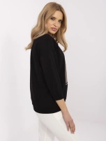 Czarna damska bluzka z wyhaftowanym kwiatem