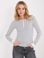 Ecru-czarna bluzka z guzikami przy dekolcie