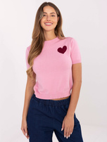 Różowy damski sweter z okrągłym dekoltem