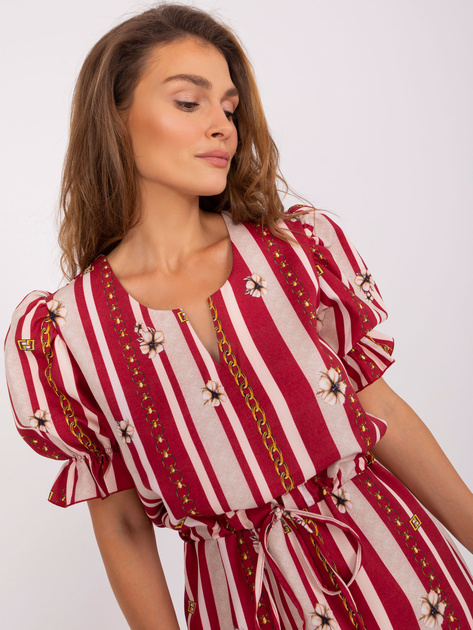 Hurt Bordowa midi sukienka z printem i ściągaczem