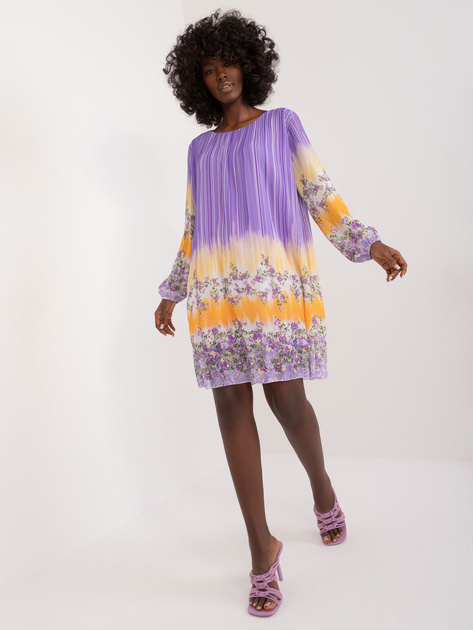 Hurt Fioletowa sukienka w kolorowe desenie
