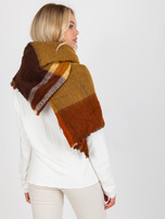 Hurtownia online Brązowo-żółty duży szal w kratę z wełną