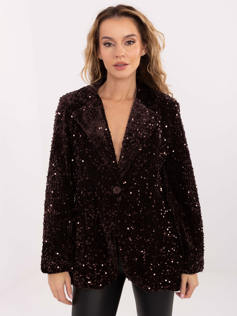 Ciemnobrązowa cekinowa marynarka z zapięciem na guzik RUE PARIS