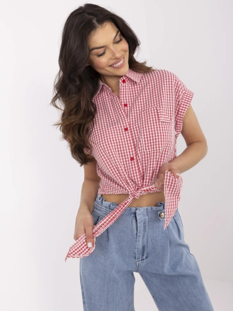 Czerwono-biała krótka koszula w kratę