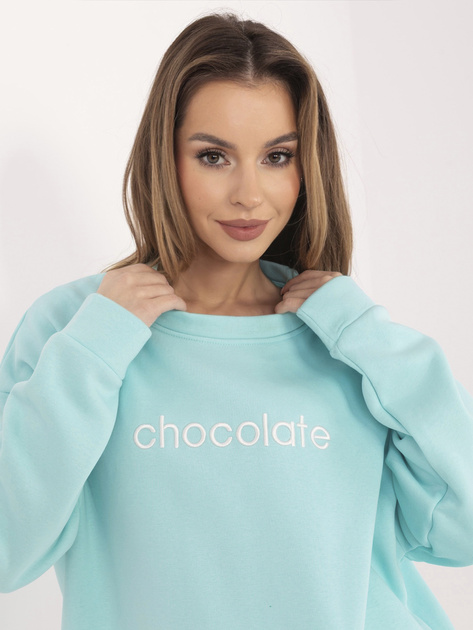 Miętowa ocieplana bluza z napisem RUE PARIS