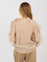 Beżowa elegancka koszula z bufiastym rękawem